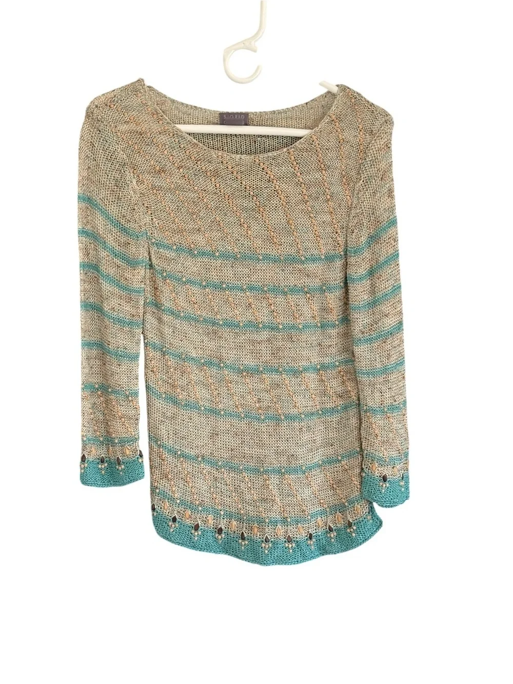 Sigrid Olsen Womens Knit Beaded Striped Summer Sweater Size Small